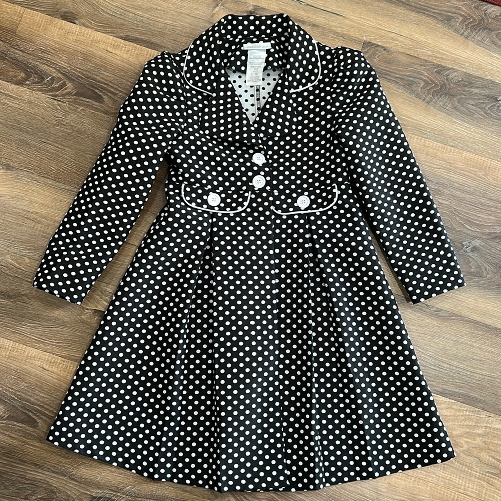BONNIE Jean Black & White Polka Dot Coat Size 10